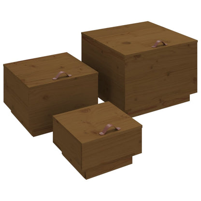 vidaXL Boîtes de rangement avec couvercles 3 pcs Marron Pin massif