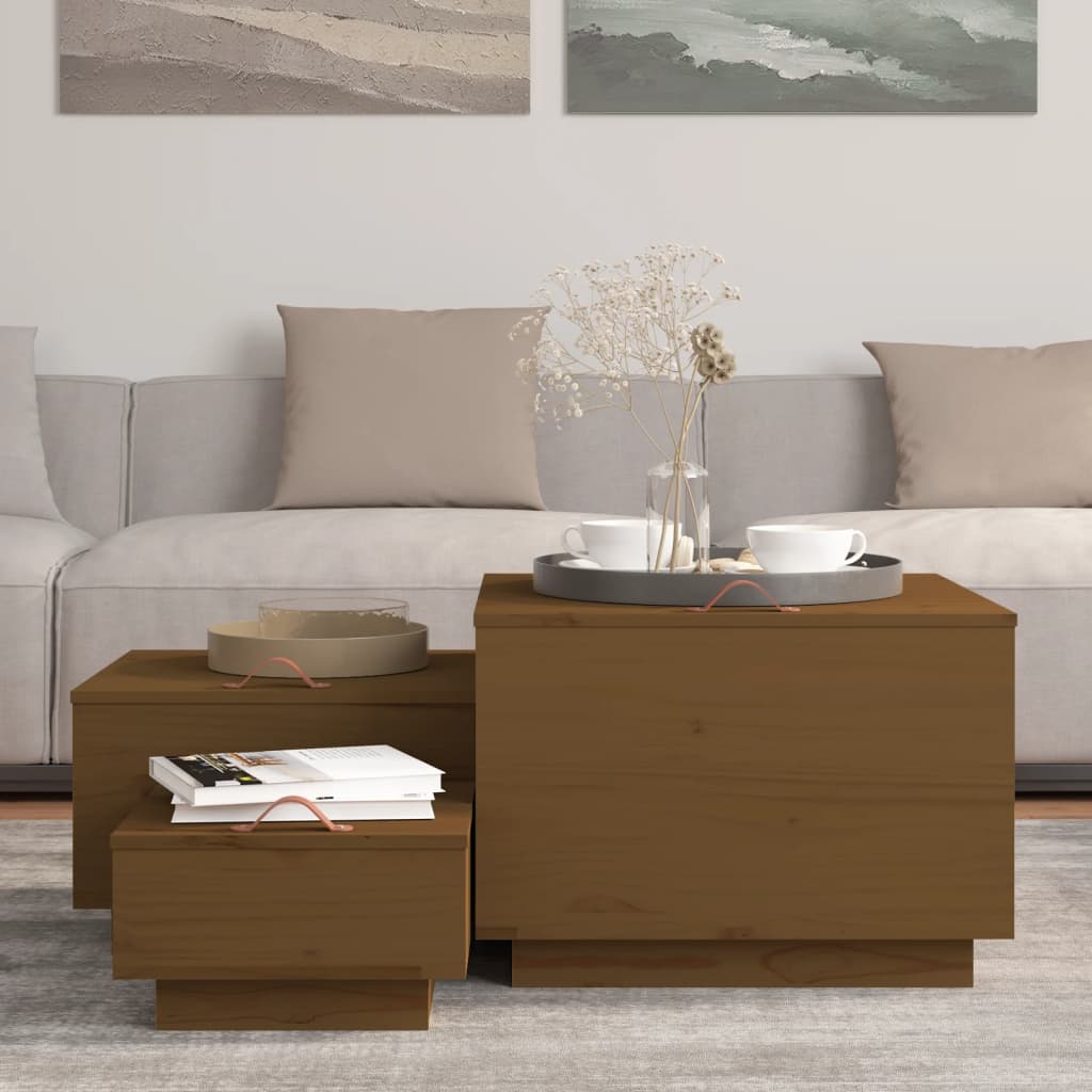 vidaXL Boîtes de rangement avec couvercles 3 pcs Marron Pin massif