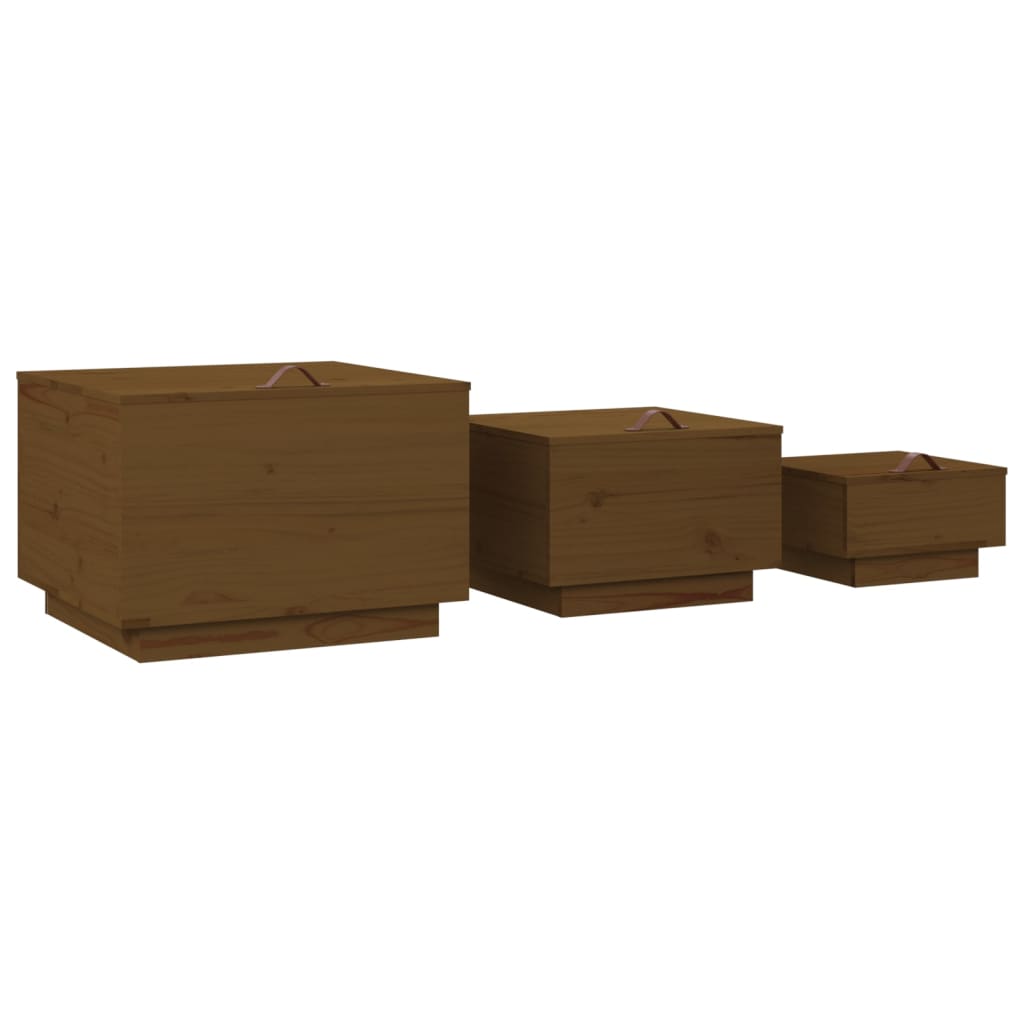 vidaXL Boîtes de rangement avec couvercles 3 pcs Marron Pin massif