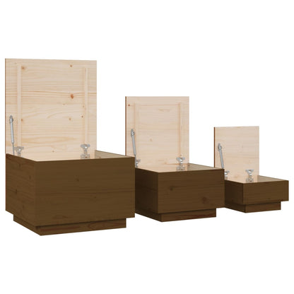 vidaXL Boîtes de rangement avec couvercles 3 pcs Marron Pin massif