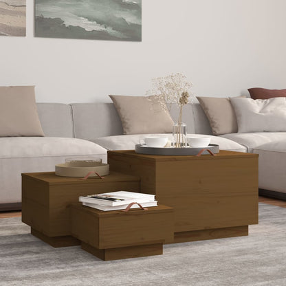 vidaXL Boîtes de rangement avec couvercles 3 pcs Marron Pin massif