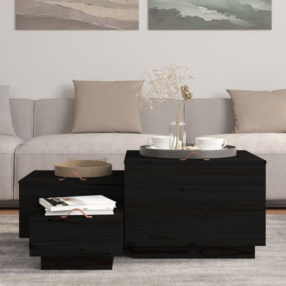 vidaXL Boîtes de rangement avec couvercles 3 pcs Noir Bois de pin massif