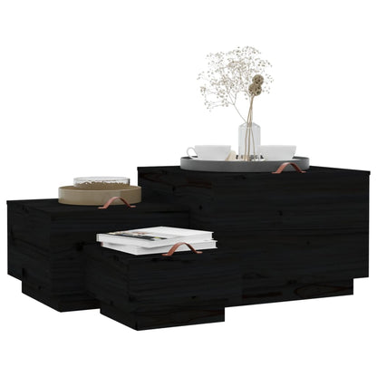 vidaXL Boîtes de rangement avec couvercles 3 pcs Noir Bois de pin massif