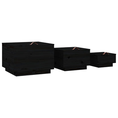 vidaXL Boîtes de rangement avec couvercles 3 pcs Noir Bois de pin massif