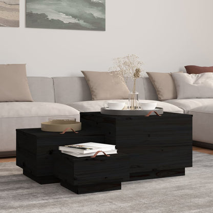 vidaXL Boîtes de rangement avec couvercles 3 pcs Noir Bois de pin massif
