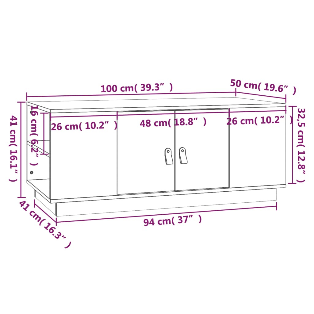 vidaXL Couchtisch Schwarz 100x50x41 cm Massivholz Kiefer
