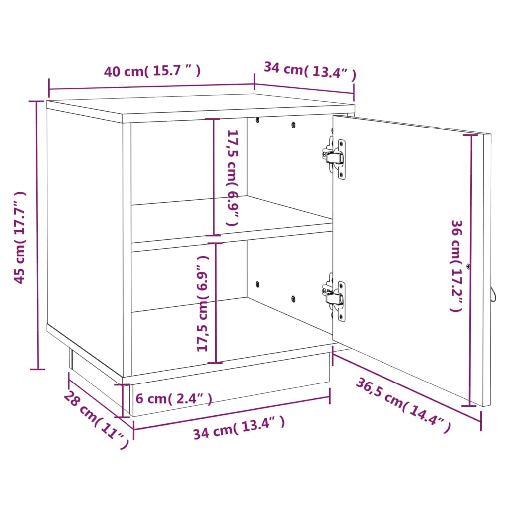 vidaXL Nachttisch Schwarz 40x34x45 cm Massivholz Kiefer