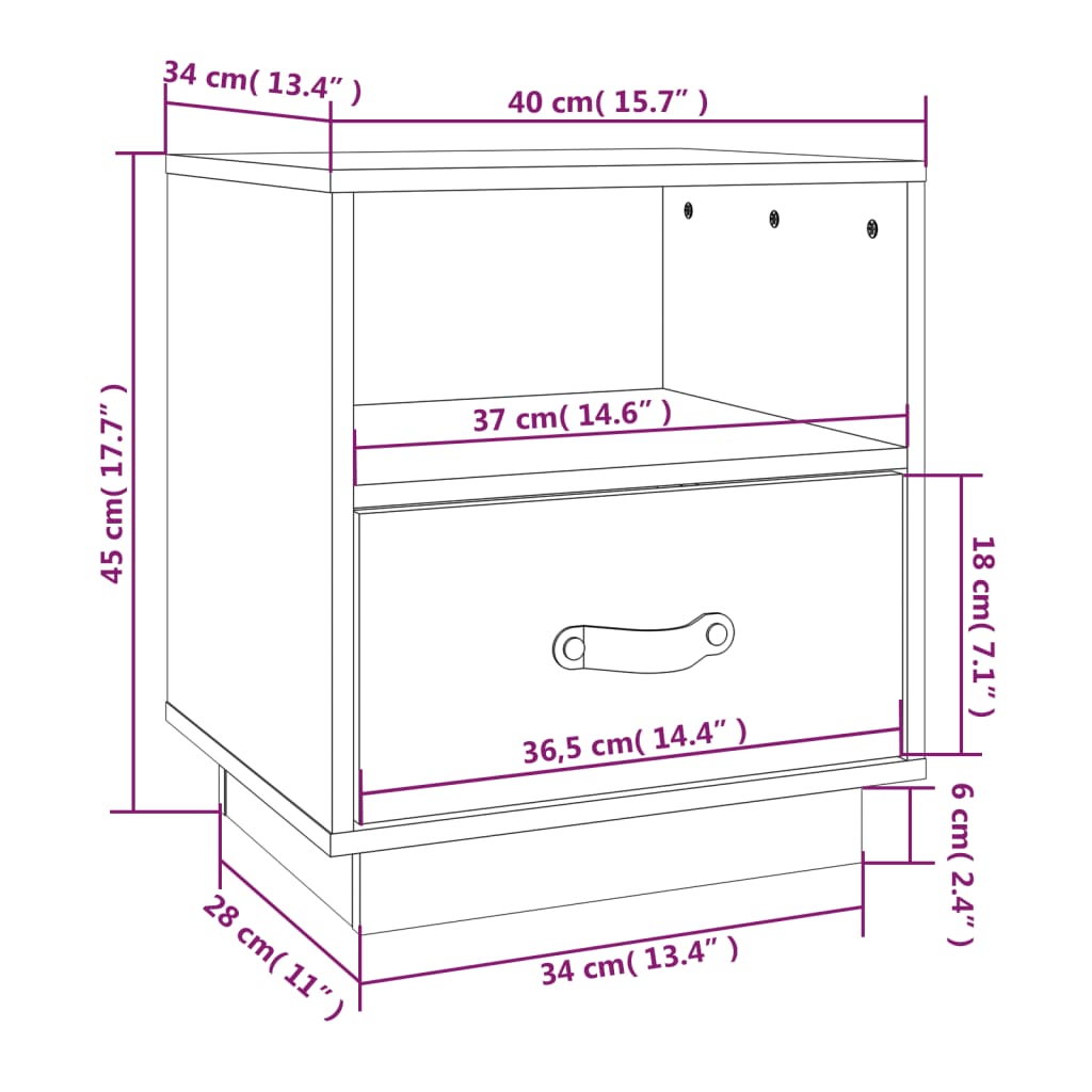 vidaXL Nachttische 2 Stk. Weiß 40x34x45 cm Massivholz Kiefer