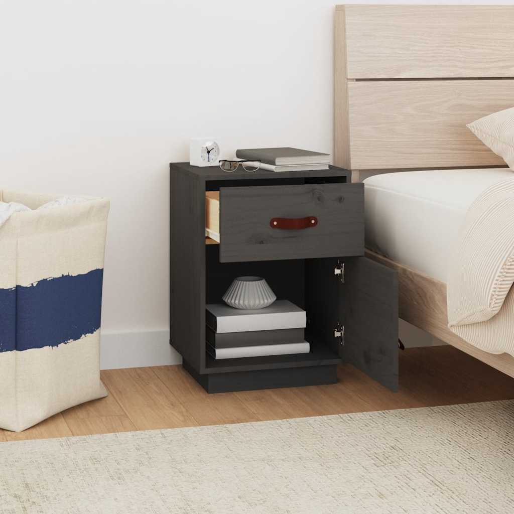 vidaXL Table de chevet gris 40x34x55 cm Bois de pin massif