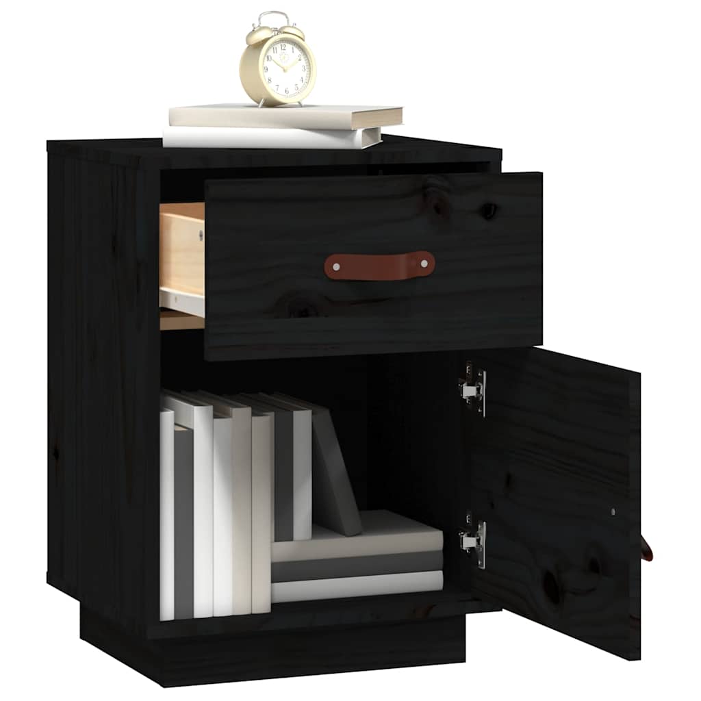 vidaXL Table de chevet Noir 40x34x55 cm Bois de pin massif