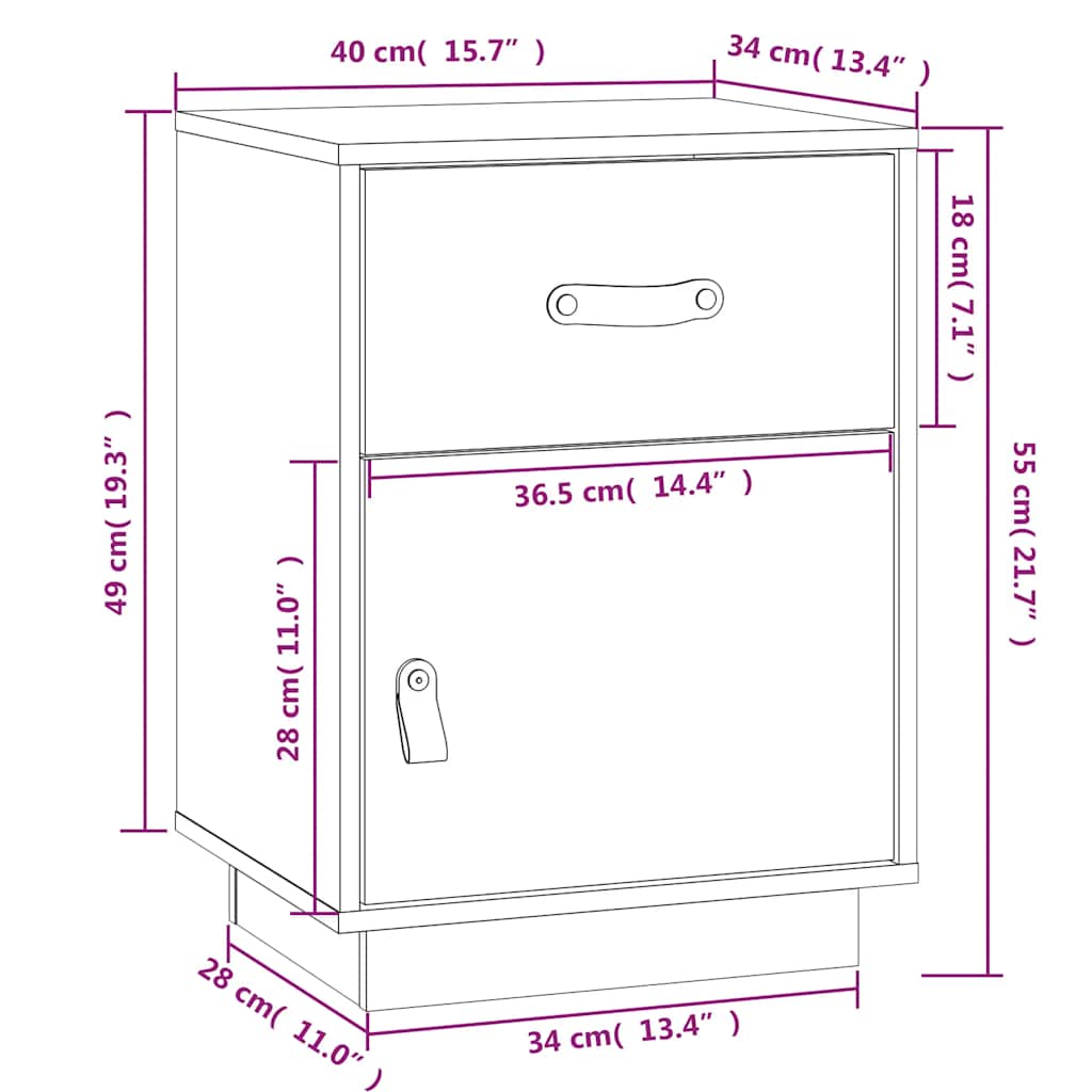 vidaXL Table de chevet Noir 40x34x55 cm Bois de pin massif