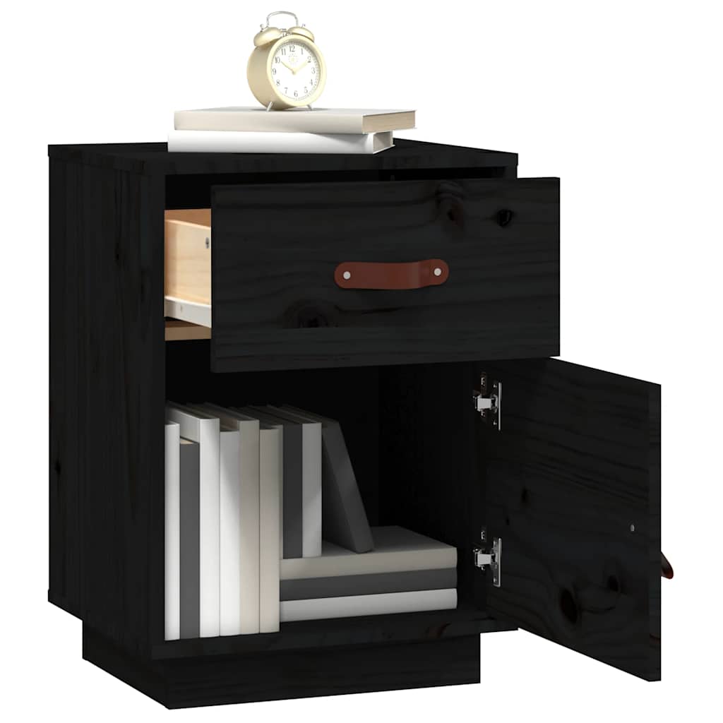 vidaXL Nachttische 2 Stk. Schwarz 40x34x55 cm Massivholz Kiefer