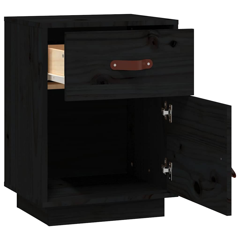 vidaXL Nachttische 2 Stk. Schwarz 40x34x55 cm Massivholz Kiefer