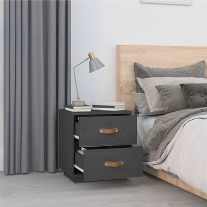 vidaXL Nachttische 2 Stk. Grau 40x34x45 cm Massivholz Kiefer