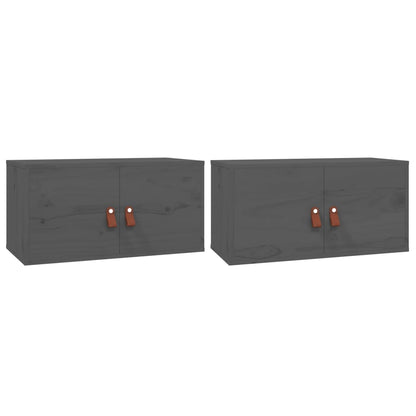 vidaXL Wandschränke 2 Stk. Grau 60x30x30 cm Massivholz Kiefer