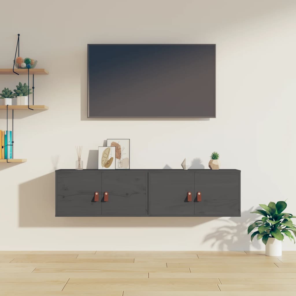 vidaXL Wandschränke 2 Stk. Grau 60x30x30 cm Massivholz Kiefer