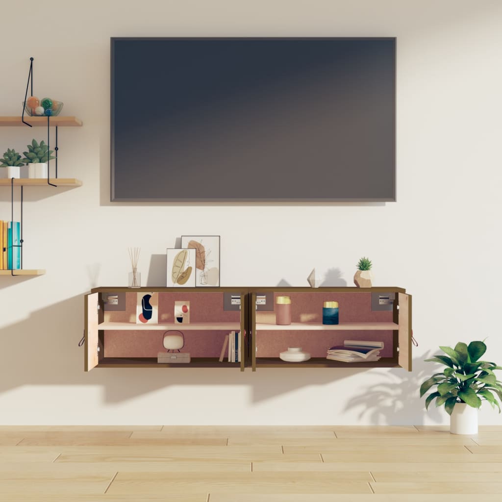 vidaXL Wandschränke 2 Stk. Honigbraun 60x30x30 cm Massivholz Kiefer
