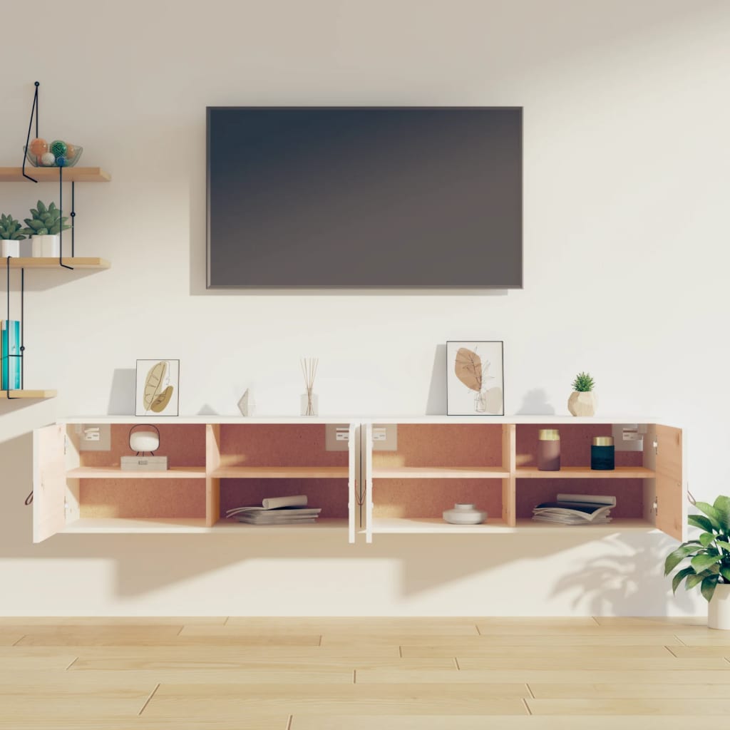 vidaXL Wandschränke 2 Stk. Weiß 80x30x30 cm Massivholz Kiefer