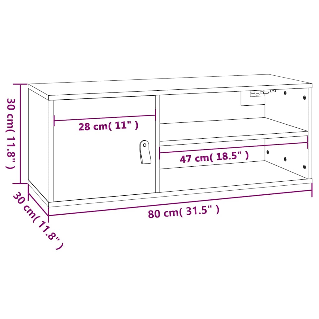 vidaXL Wandschrank Grau 80x30x30 cm Massivholz Kiefer