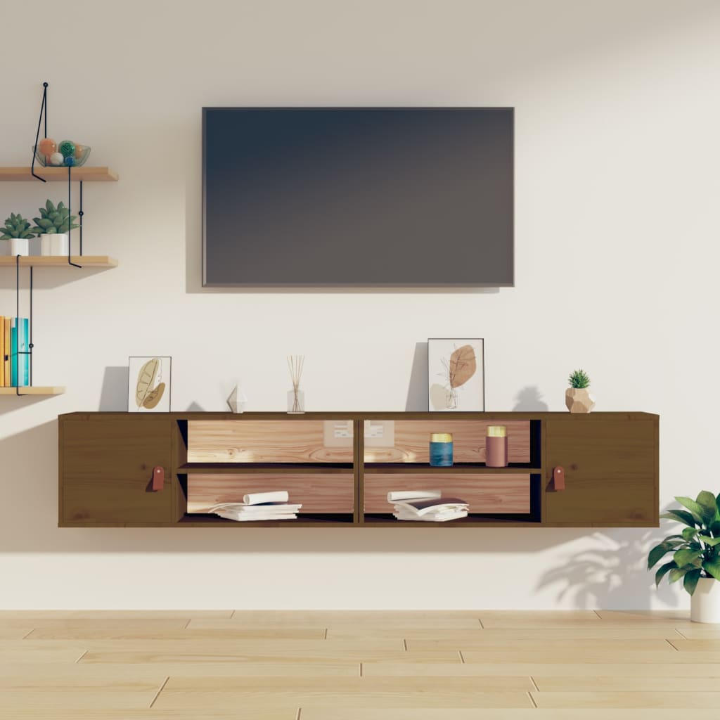 vidaXL Wandschränke 2 Stk. Honigbraun 80x30x30 cm Massivholz Kiefer