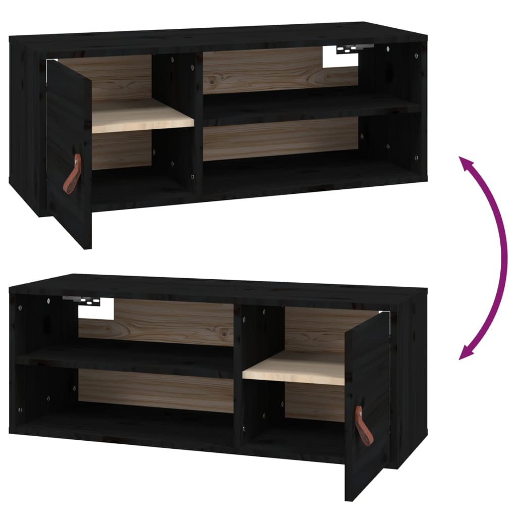 vidaXL Wandschränke 2 Stk. Schwarz 80x30x30 cm Massivholz Kiefer