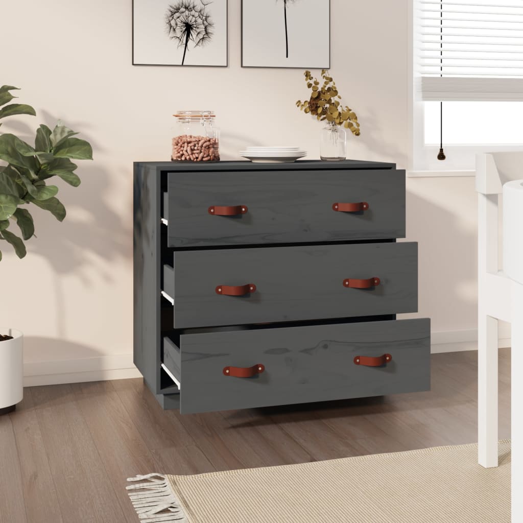 vidaXL Commode grise 80x40x75 cm en pin massif