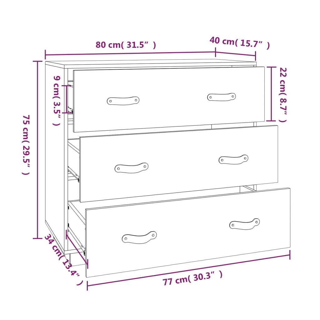 vidaXL Commode grise 80x40x75 cm en pin massif