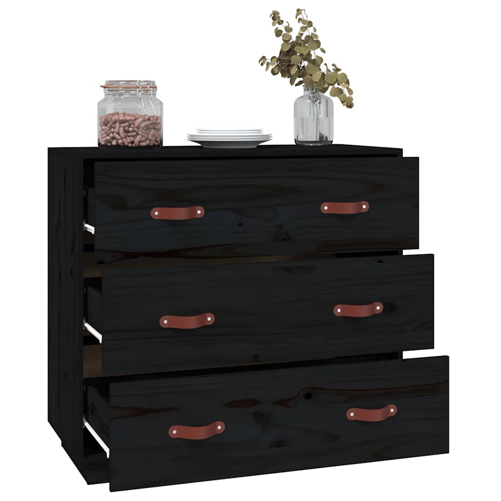 vidaXL Buffet noir 80x40x75 cm Bois de pin massif