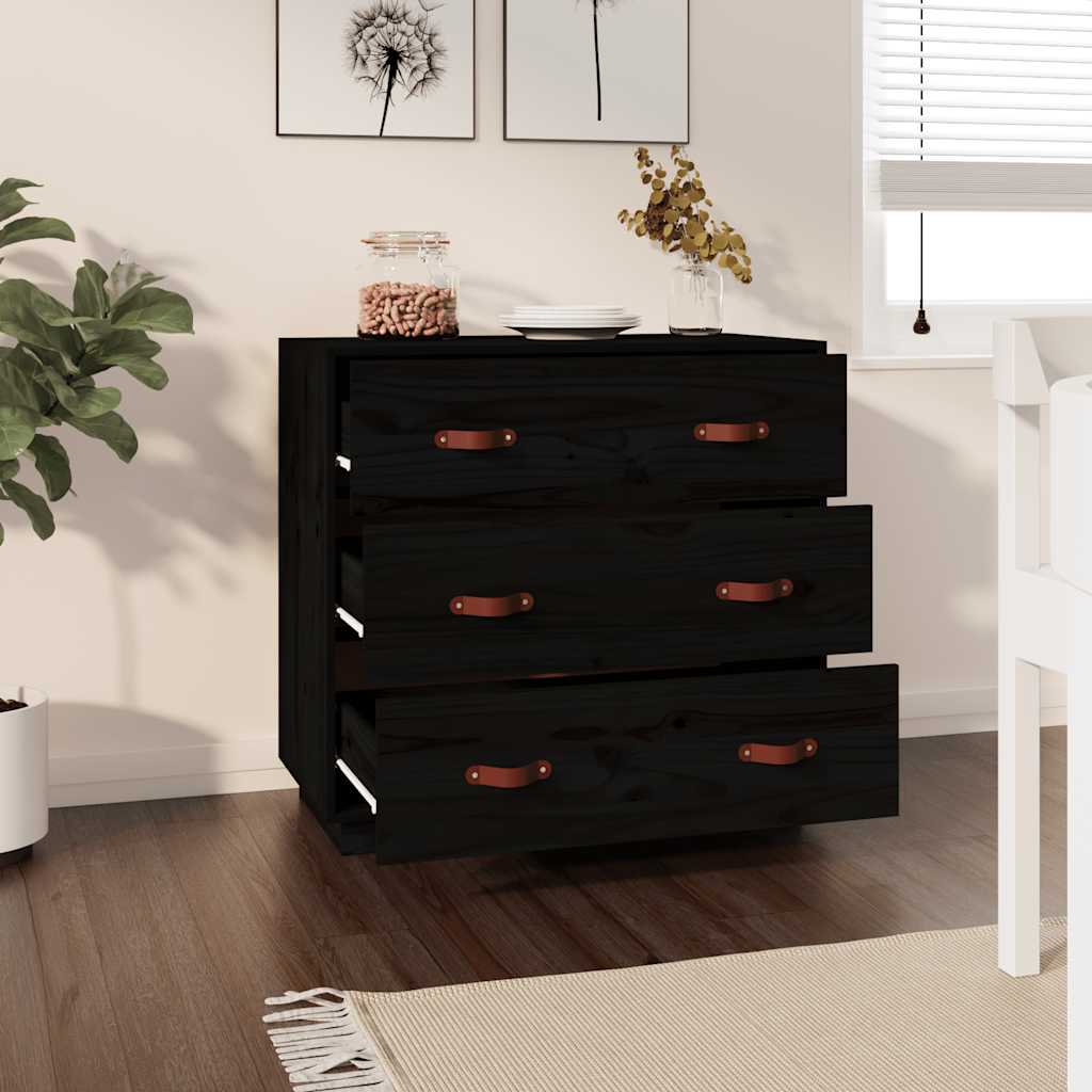 vidaXL Buffet noir 80x40x75 cm Bois de pin massif