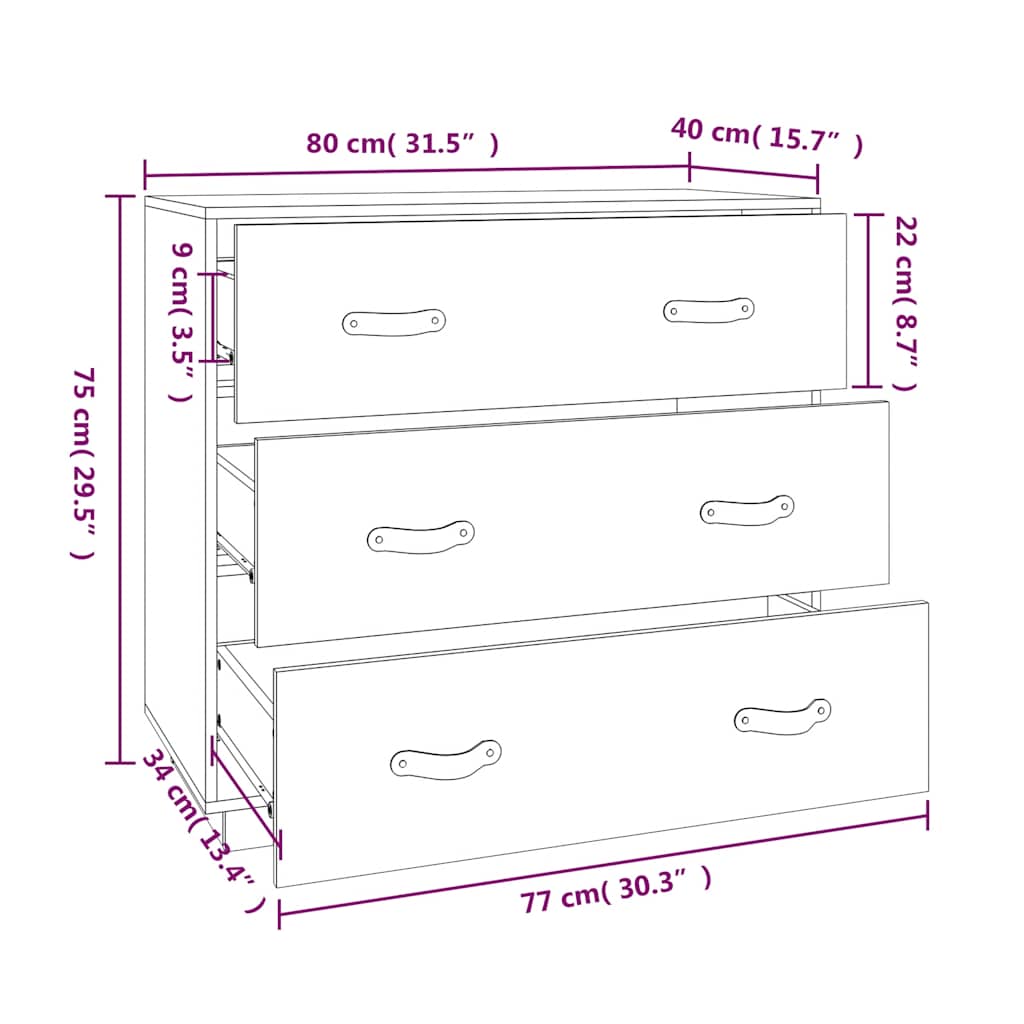 vidaXL Buffet noir 80x40x75 cm Bois de pin massif