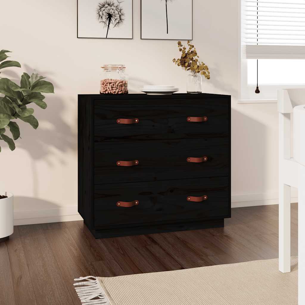 vidaXL Buffet noir 80x40x75 cm Bois de pin massif