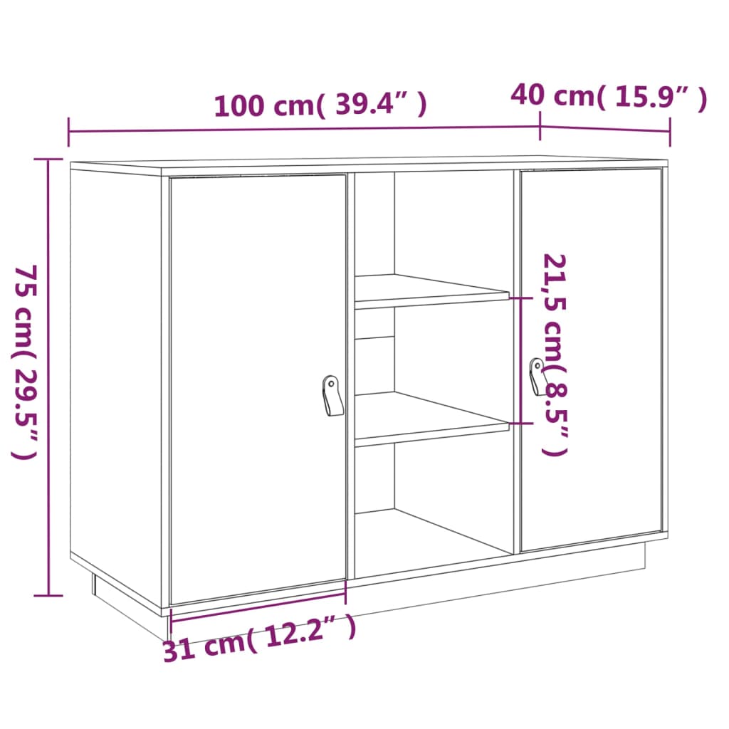 vidaXL Buffet blanc 100x40x75 cm Bois de pin massif