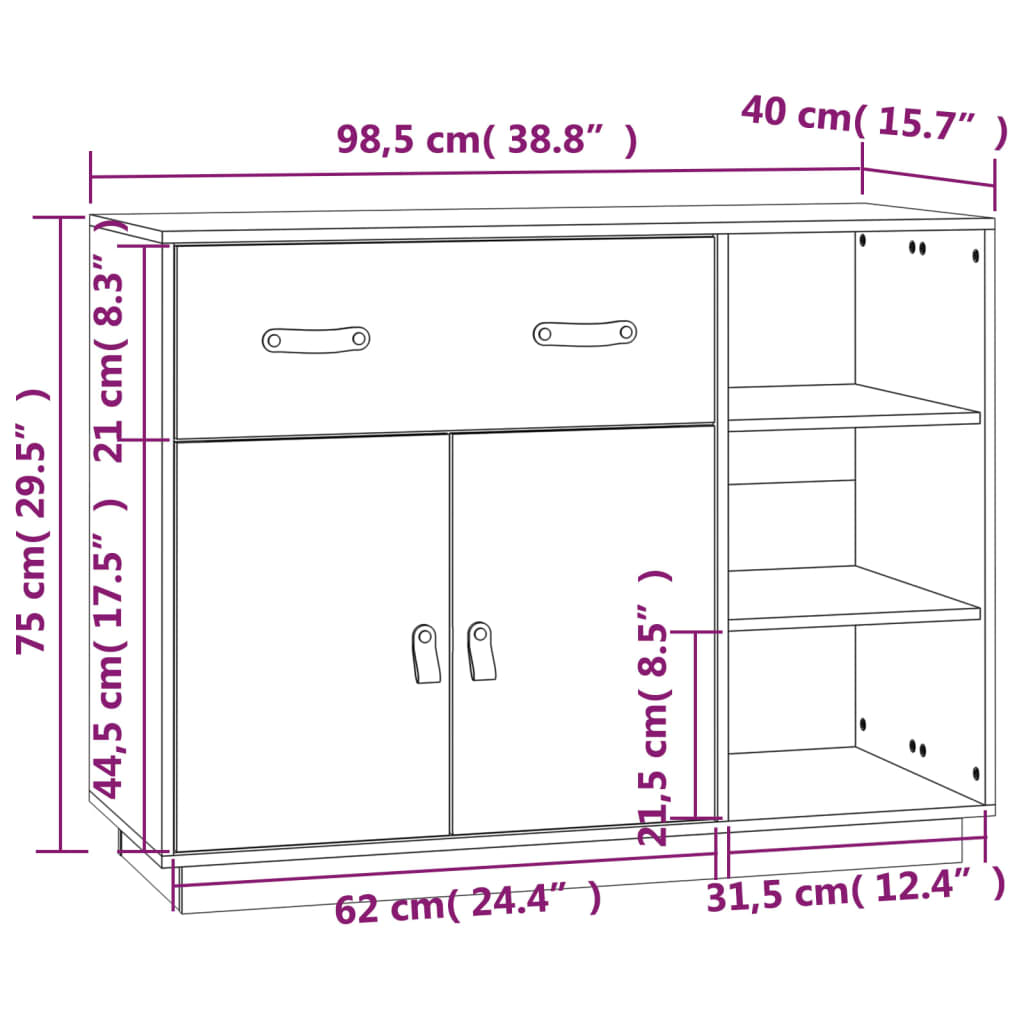 vidaXL Buffet 98,5x40x75 cm Bois de pin massif