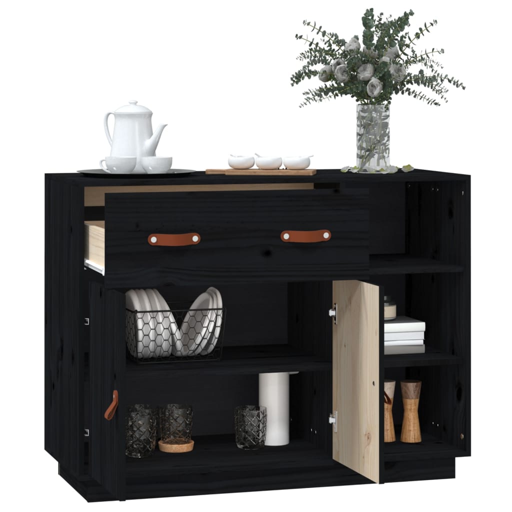 vidaXL Sideboard Schwarz 98,5x40x75 cm Massivholz Kiefer