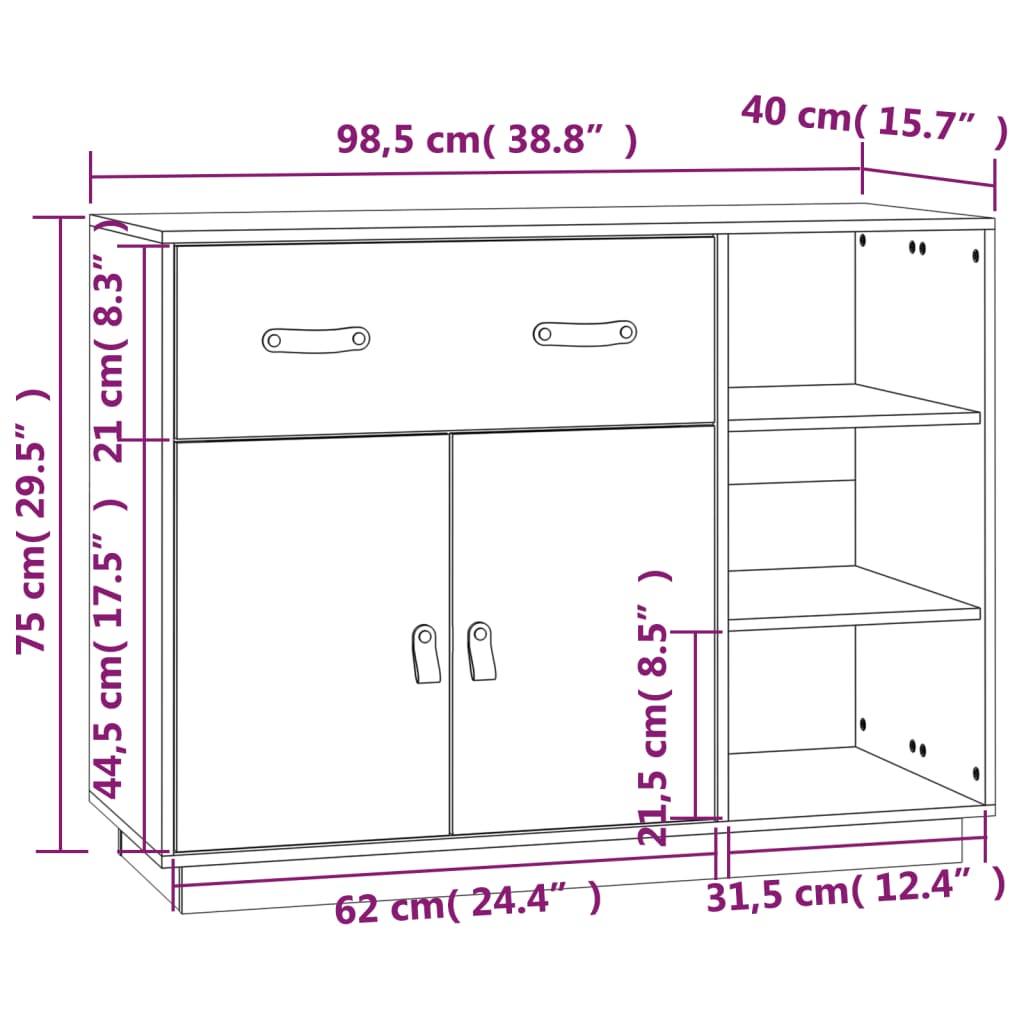 vidaXL Sideboard Schwarz 98,5x40x75 cm Massivholz Kiefer