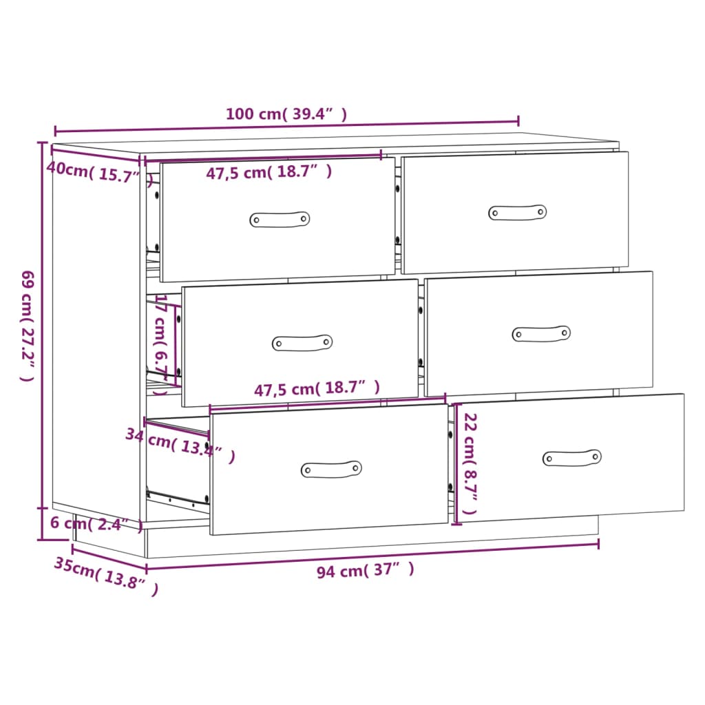 vidaXL Bahut marron miel 100x40x75 cm Bois de pin massif