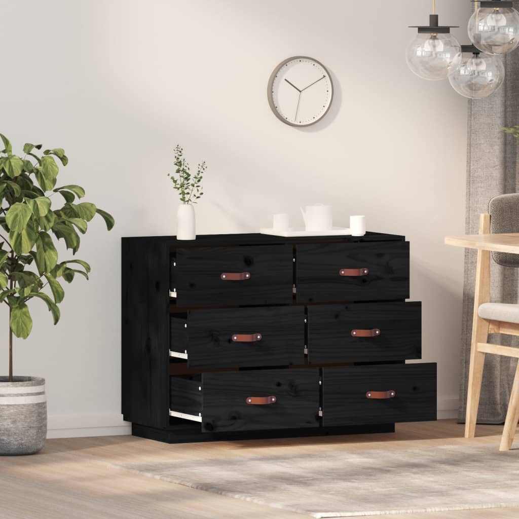 vidaXL Buffet noir 100x40x75 cm Bois de pin massif