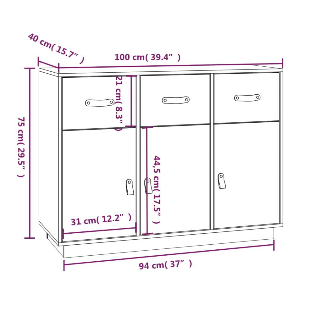 vidaXL Buffet bas gris 100x40x75 cm Bois de pin massif