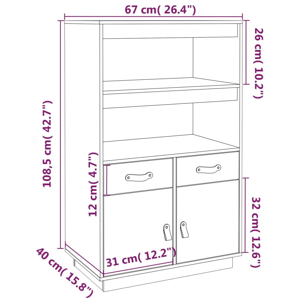 vidaXL Bahut miel marron 67x40x108,5 cm pin massif