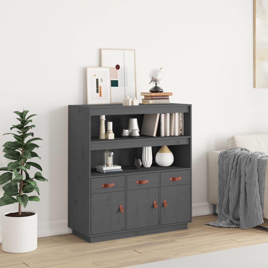vidaXL Highboard gris 100x40x108,5 cm Bois de pin massif