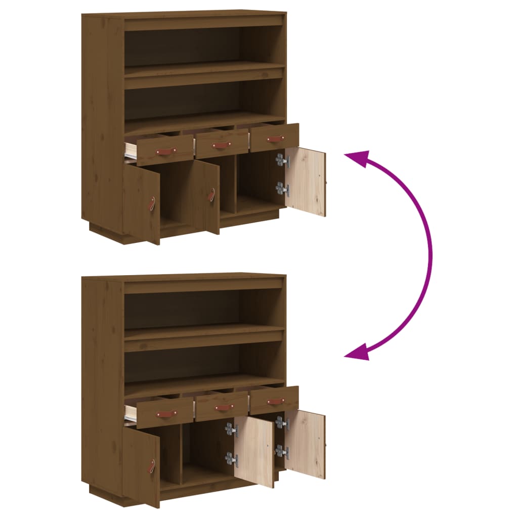 vidaXL Highboard marron miel 100x40x108,5 cm pin massif