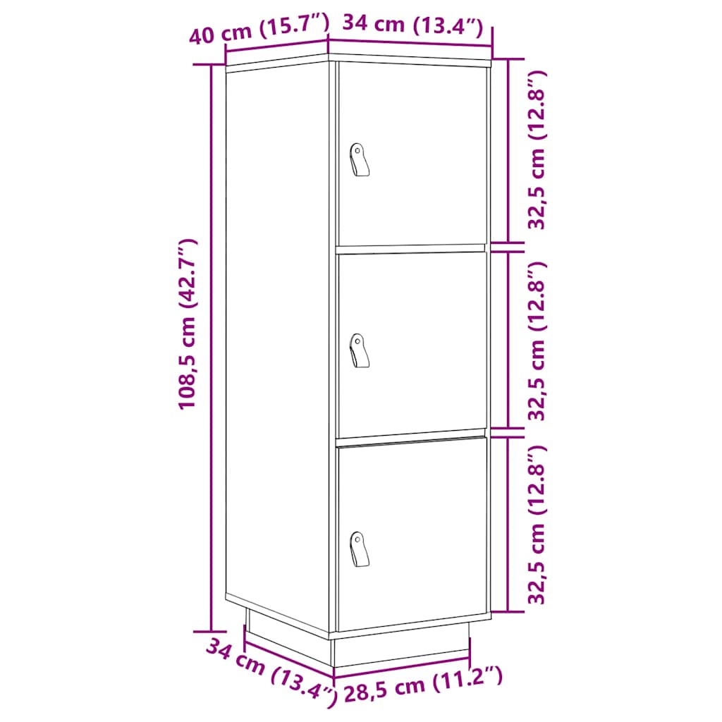 vidaXL Bahut 34x40x108,5 cm Bois de pin massif