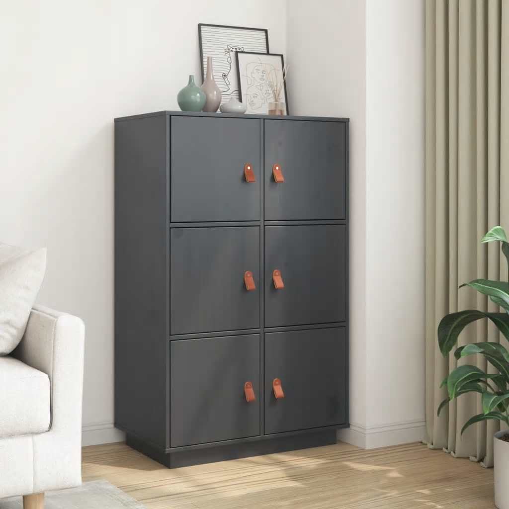 vidaXL Bahut haut gris 67x40x108,5 cm Bois de pin massif