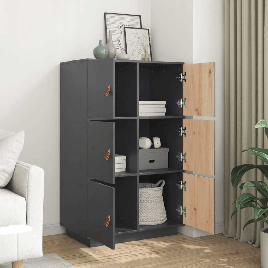 vidaXL Bahut haut gris 67x40x108,5 cm Bois de pin massif