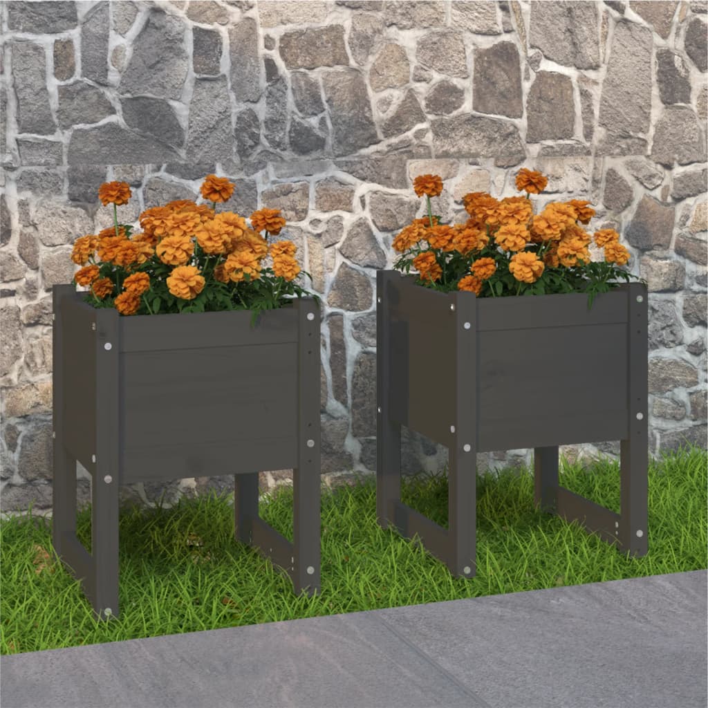 vidaXL Jardinières 2 pcs Gris 40x40x52,5 cm Pin massif
