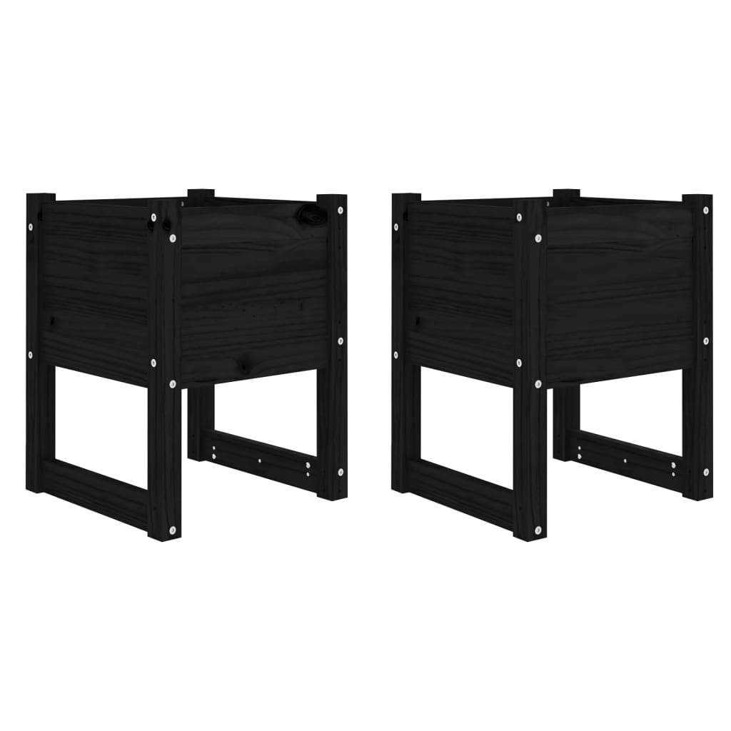 vidaXL Jardinières 2 pcs Noir 40x40x52,5 cm Bois de pin massif