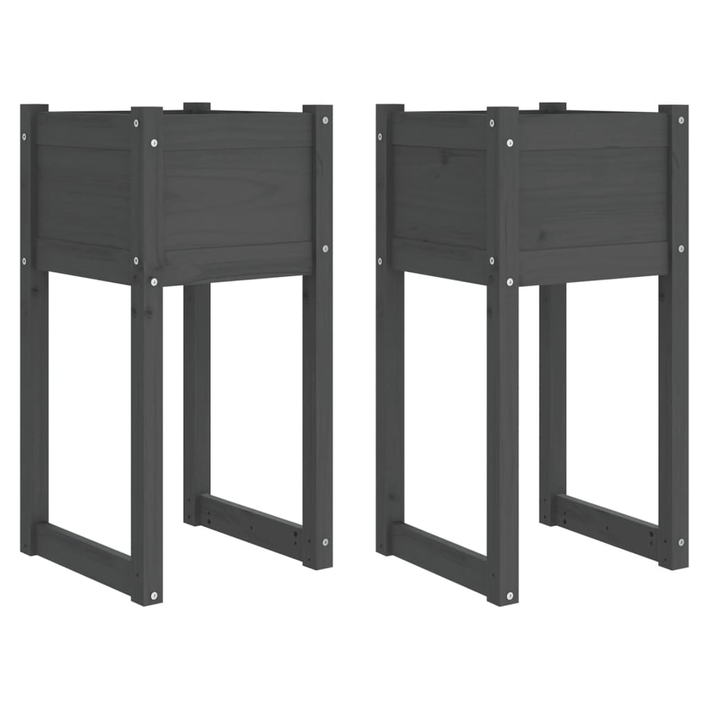 vidaXL Jardinières 2 pcs Gris 40x40x81 cm Bois de pin massif
