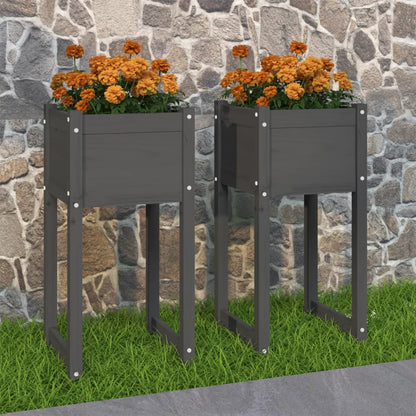 vidaXL Jardinières 2 pcs Gris 40x40x81 cm Bois de pin massif