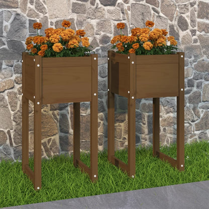vidaXL Jardinières 2 pcs Marron miel 40x40x81 cm Bois de pin massif