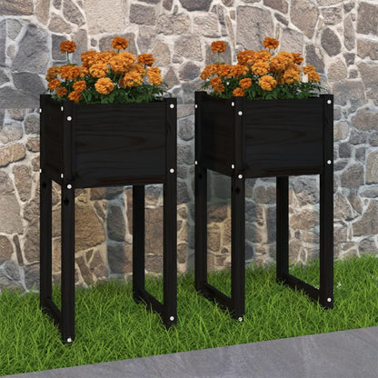 vidaXL Jardinières 2 pcs Noir 40x40x81 cm Bois de pin massif